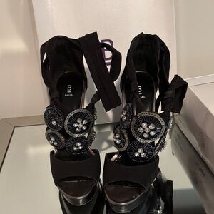 Bakers Black Jeweled Lace-Up Platform Heels